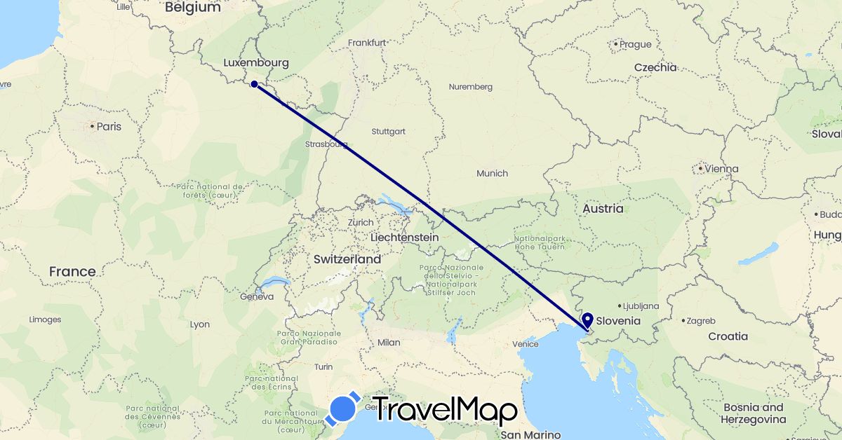 TravelMap itinerary: driving in Italy, Luxembourg (Europe)